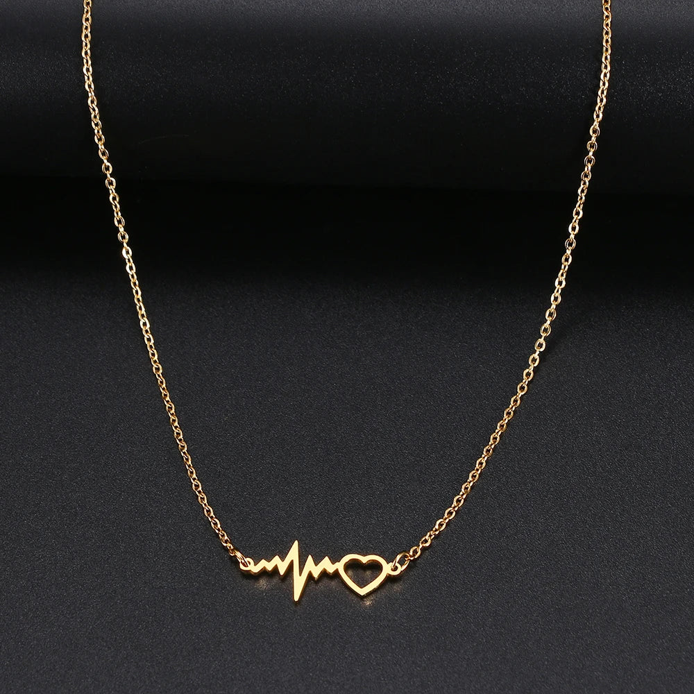 Stainless Steel Necklaces Heartbeat Lightning Lover Pendant Chain Collar Charm Fashion Necklace For Women Jewelry Party Gifts