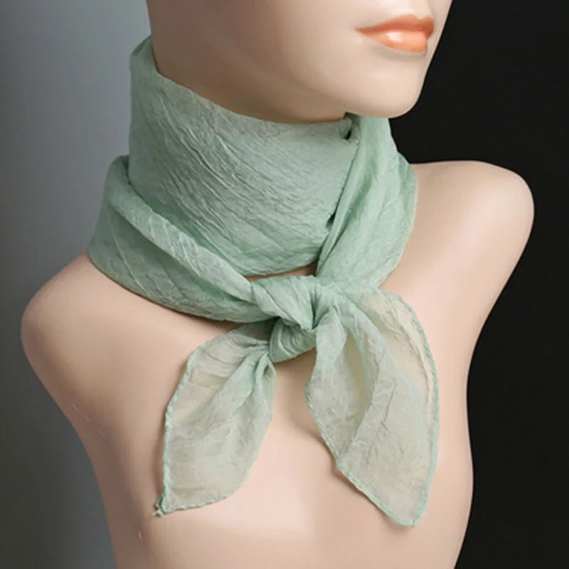 Korean Solid Color Chiffon Square Silk Scarf  70x70CM Summer Sunscreen Thin Transparent Gauze Neck Protection Woman's Shawl P71