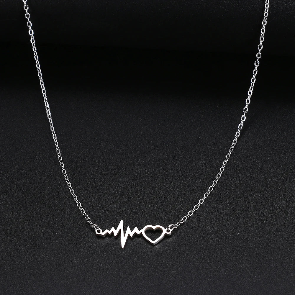 Stainless Steel Necklaces Heartbeat Lightning Lover Pendant Chain Collar Charm Fashion Necklace For Women Jewelry Party Gifts