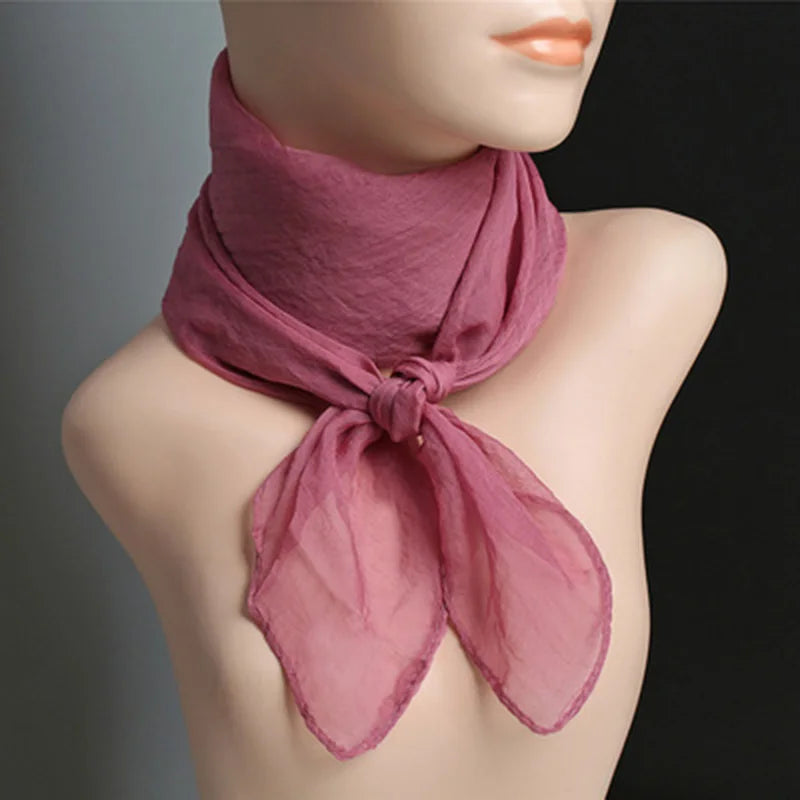 Korean Solid Color Chiffon Square Silk Scarf  70x70CM Summer Sunscreen Thin Transparent Gauze Neck Protection Woman's Shawl P71