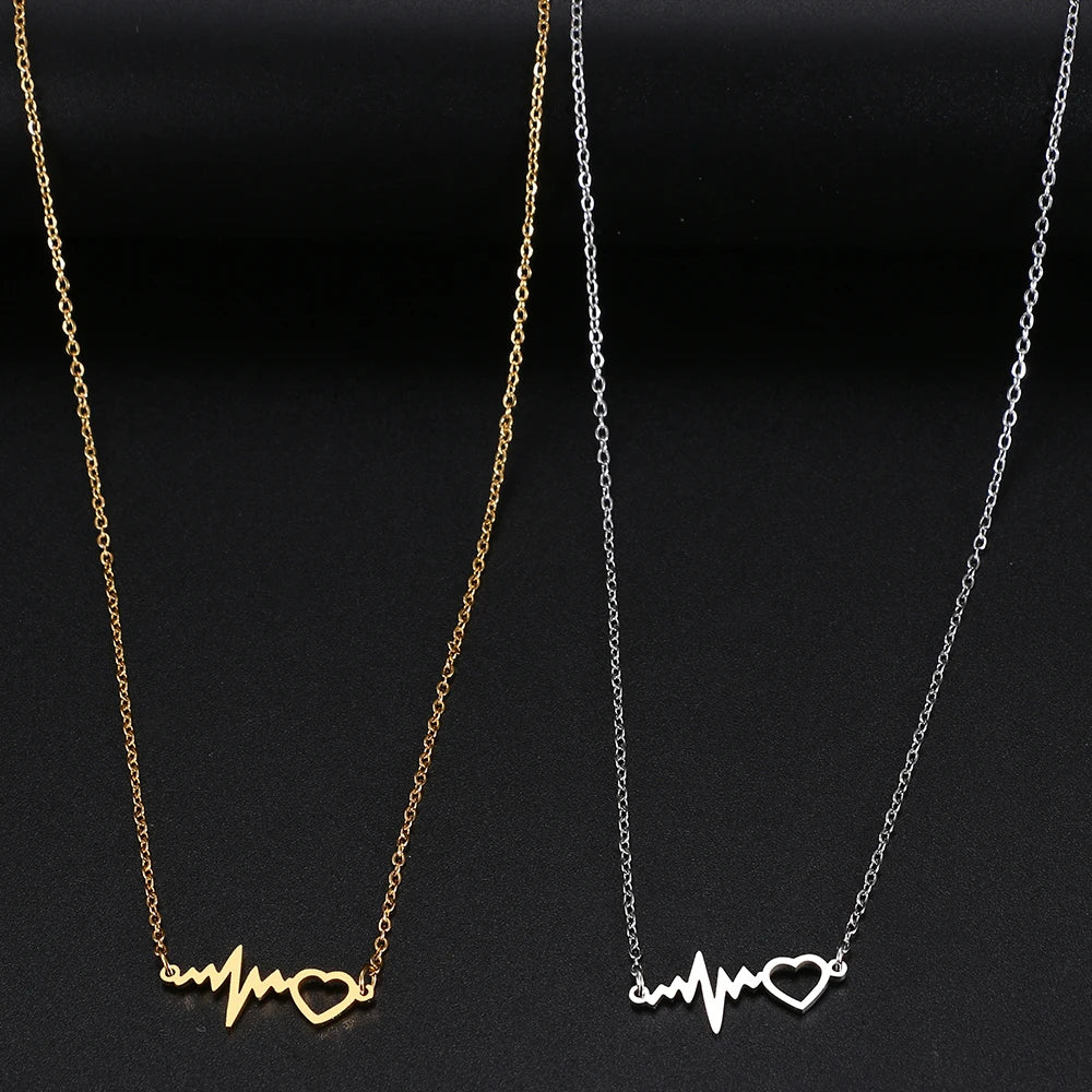 Stainless Steel Necklaces Heartbeat Lightning Lover Pendant Chain Collar Charm Fashion Necklace For Women Jewelry Party Gifts