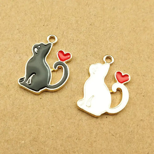10pcs Heart Cat Charm for Jewelry Making Supplies Kawaii Enamel Animal Pendant Bracelet Earring Accessories Diy Craft Supplies