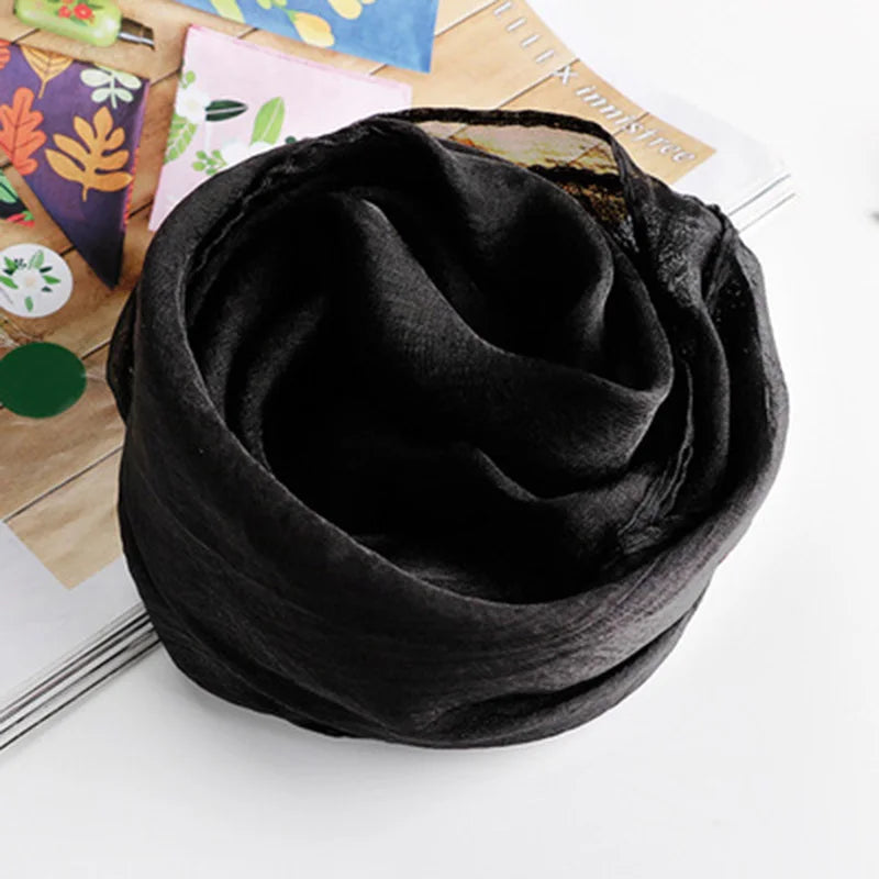 Korean Solid Color Chiffon Square Silk Scarf  70x70CM Summer Sunscreen Thin Transparent Gauze Neck Protection Woman's Shawl P71