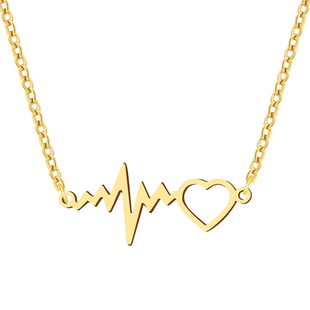 Stainless Steel Necklaces Heartbeat Lightning Lover Pendant Chain Collar Charm Fashion Necklace For Women Jewelry Party Gifts