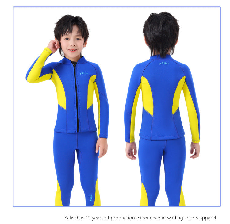 Kids Wetsuit 2pcs/set Top+Bottom 2.5mm Neoprene Jacket+Pants Long Sleeve Front Zipper Swimsuit Keep Warm Swimwear Dinving Suits