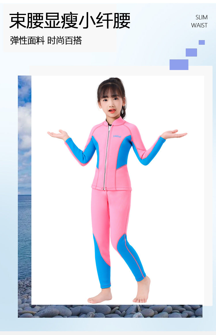 Kids Wetsuit 2pcs/set Top+Bottom 2.5mm Neoprene Jacket+Pants Long Sleeve Front Zipper Swimsuit Keep Warm Swimwear Dinving Suits