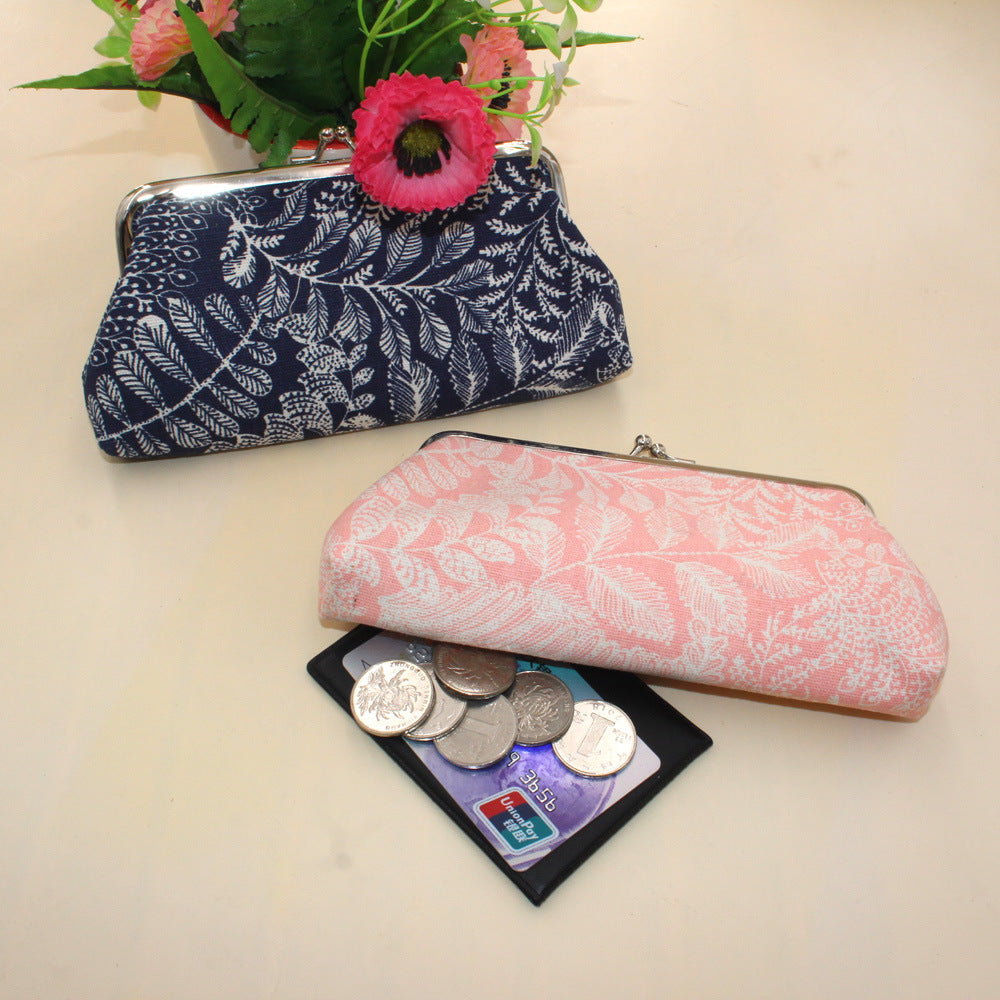 Long Coin Purse Wallet Women Vintage Leaf Print Wallet Card Holders Hasp Creative Clutch Bag Female Lipstick Storage Bag