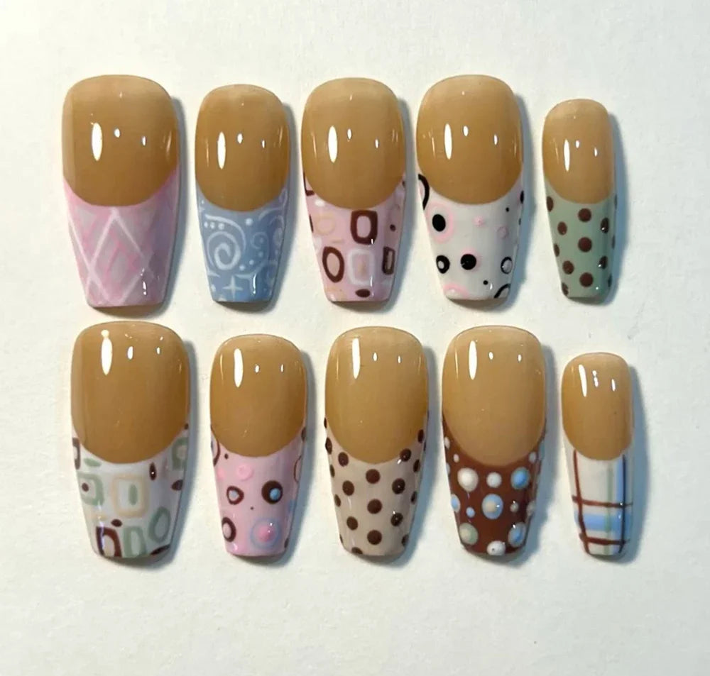 Y2K Spice Girls Handmade Note Polka Press On Nails Almonds Customized French Bow All Saints' Day False Nails Gift