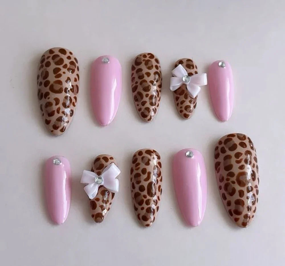 Y2K Spice Girls Handmade Note Polka Press On Nails Almonds Customized French Bow All Saints' Day False Nails Gift