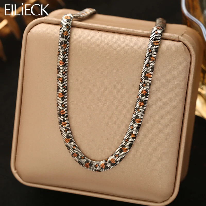 EILIECK 316L Stainless Steel Fashion Snake Pattern Chain Necklace For Women Daily Wear Trendy Neck Chain Waterproof Jewelry Gift