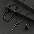 3pcs Fashion Alloy Men's Cross Pendant Necklace, Bracelet & Ring Combo Jewelry Set