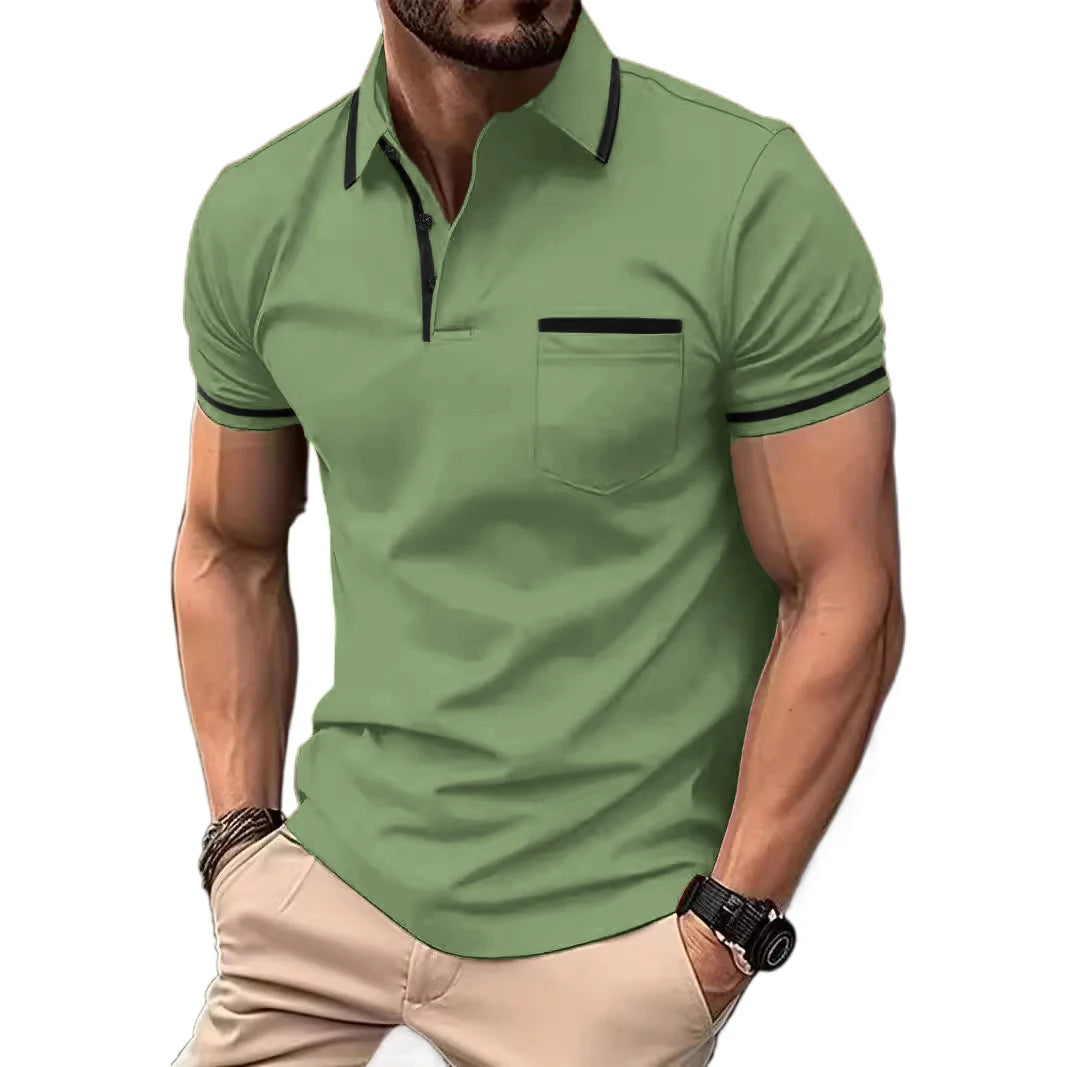 New Solid Color Polo Shirt Men's Short Sleeve Button Tshirts Lapel Lightweight Turn-down Streetwear Sport Casual Fitness Tops