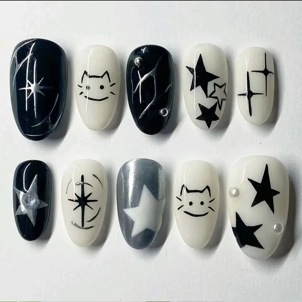 Y2K Spice Girls Handmade Note Polka Press On Nails Almonds Customized French Bow All Saints' Day False Nails Gift