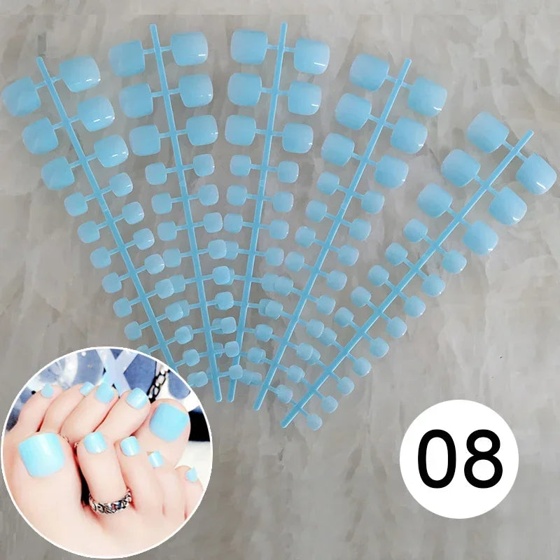 Mixed 5 Colors full cover false nails short foot fake nails Candy Color 24pcs/set press on nails foot toe french nail art tips