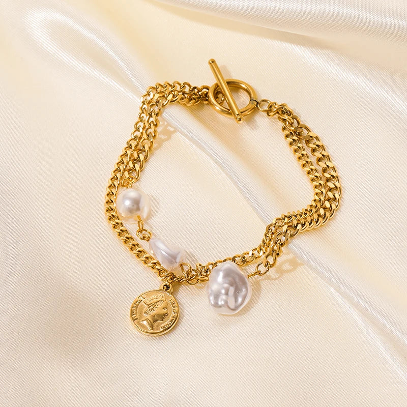 GANPUP 316L Stainless Steel Delicate Pearl Starfish Charms Bracelet For Women 2025 Texture Waterproof Wrist Chain Jewelry Gift
