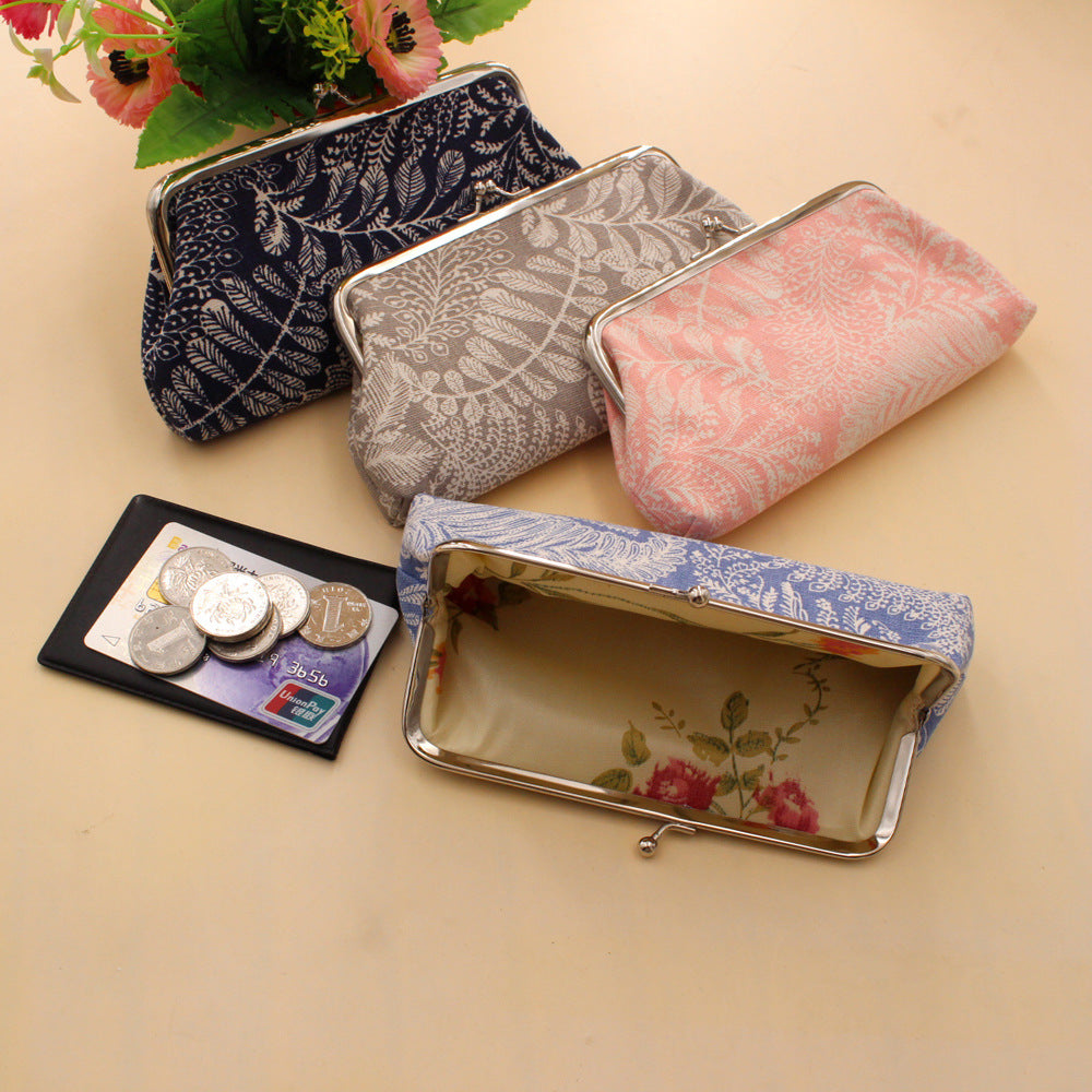 Long Coin Purse Wallet Women Vintage Leaf Print Wallet Card Holders Hasp Creative Clutch Bag Female Lipstick Storage Bag