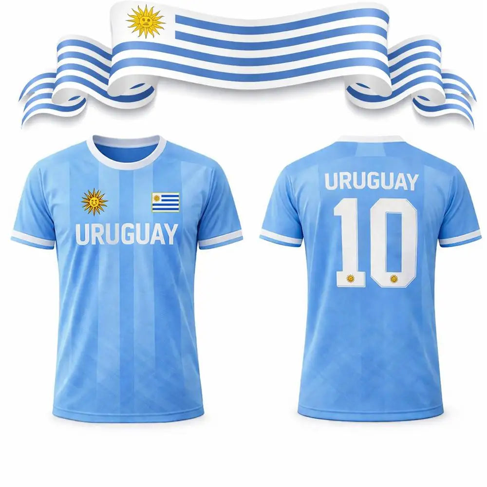 Uruguay National Team #10 Soccer Jersey T-Shirt, Men Women Quick Dry Breathable Football Fan Streetwear Tee