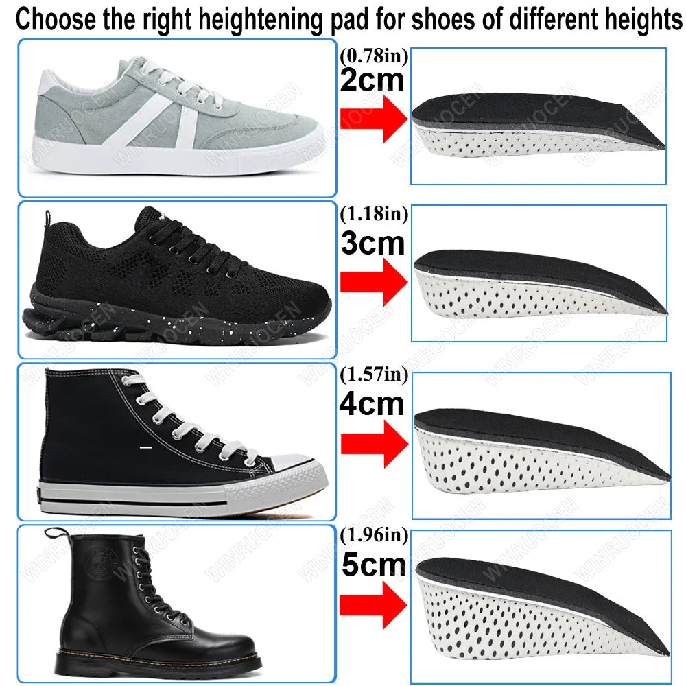 1/2 Pairs 2/3/4/5cm Height Increase Insoles Unisex Memory Foam Heel Lifts Breathable Sweat Absorbent Elevator Shoe Pads insoles