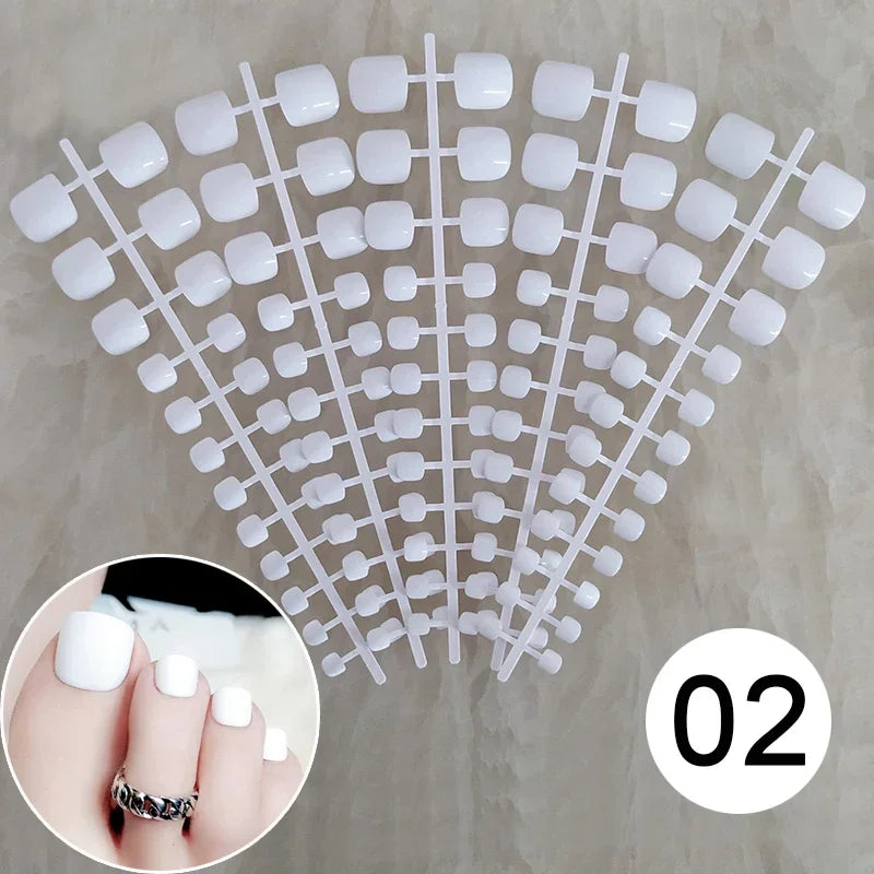 Mixed 5 Colors full cover false nails short foot fake nails Candy Color 24pcs/set press on nails foot toe french nail art tips