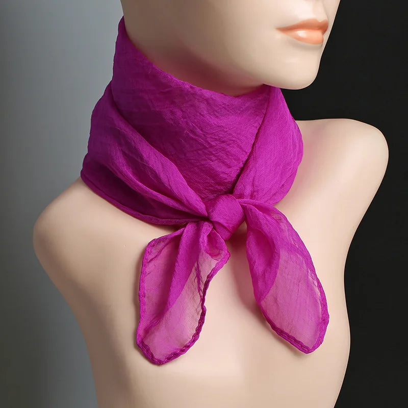Korean Solid Color Chiffon Square Silk Scarf  70x70CM Summer Sunscreen Thin Transparent Gauze Neck Protection Woman's Shawl P71