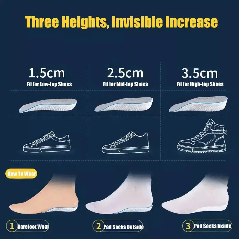 1/2pair 1.5/2.5/3.5 Cm Arch Support Height Increase Insole Elastic Lift Men'S And Women'S Insoles