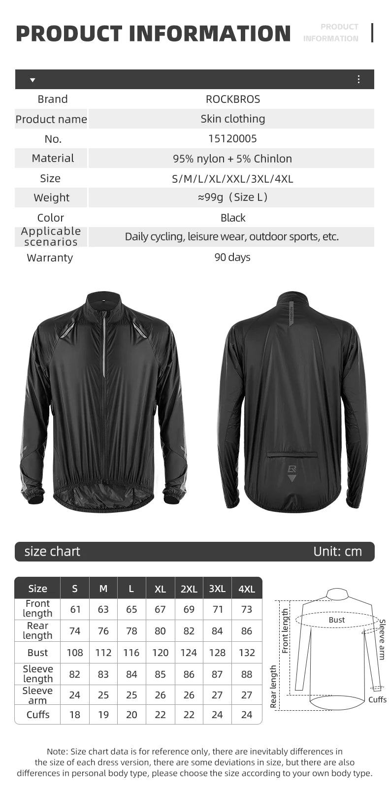 ROCKBROS Summer Cycling Jacket Lightweight Portable Coat Quick Dry Breathable Sunscreen Jacket Outdoor Sports Cycling Clothing