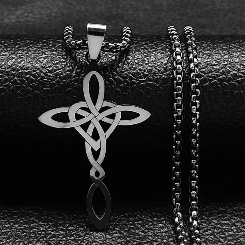 Witch Celtic Knot Cross Heart Pendant Necklace Stainless Steel Wicca Pagan Amulet Necklaces Witch Jewelry collares para mujer