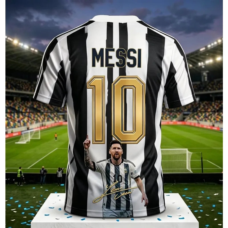 Messi #10 Argentina Football Jersey Blue White Striped 3D Print Shirt Men Women Soccer World Cup Fan Short Sleeve Tops