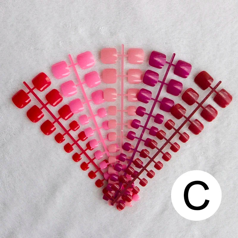 Mixed 5 Colors full cover false nails short foot fake nails Candy Color 24pcs/set press on nails foot toe french nail art tips