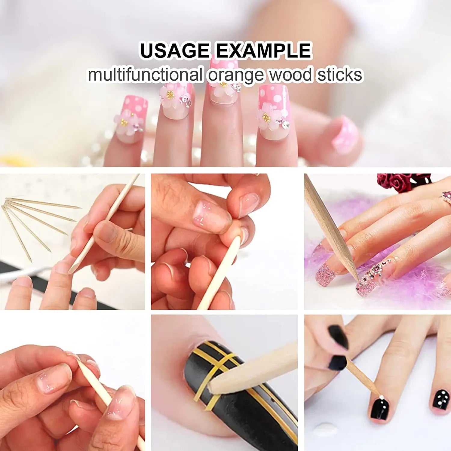 50-300pc/Set for Nail Different Sizes Orange Wood Sticks Cuticle Pusher Cuticle Remove Tool Manicure Pedicure Care nails