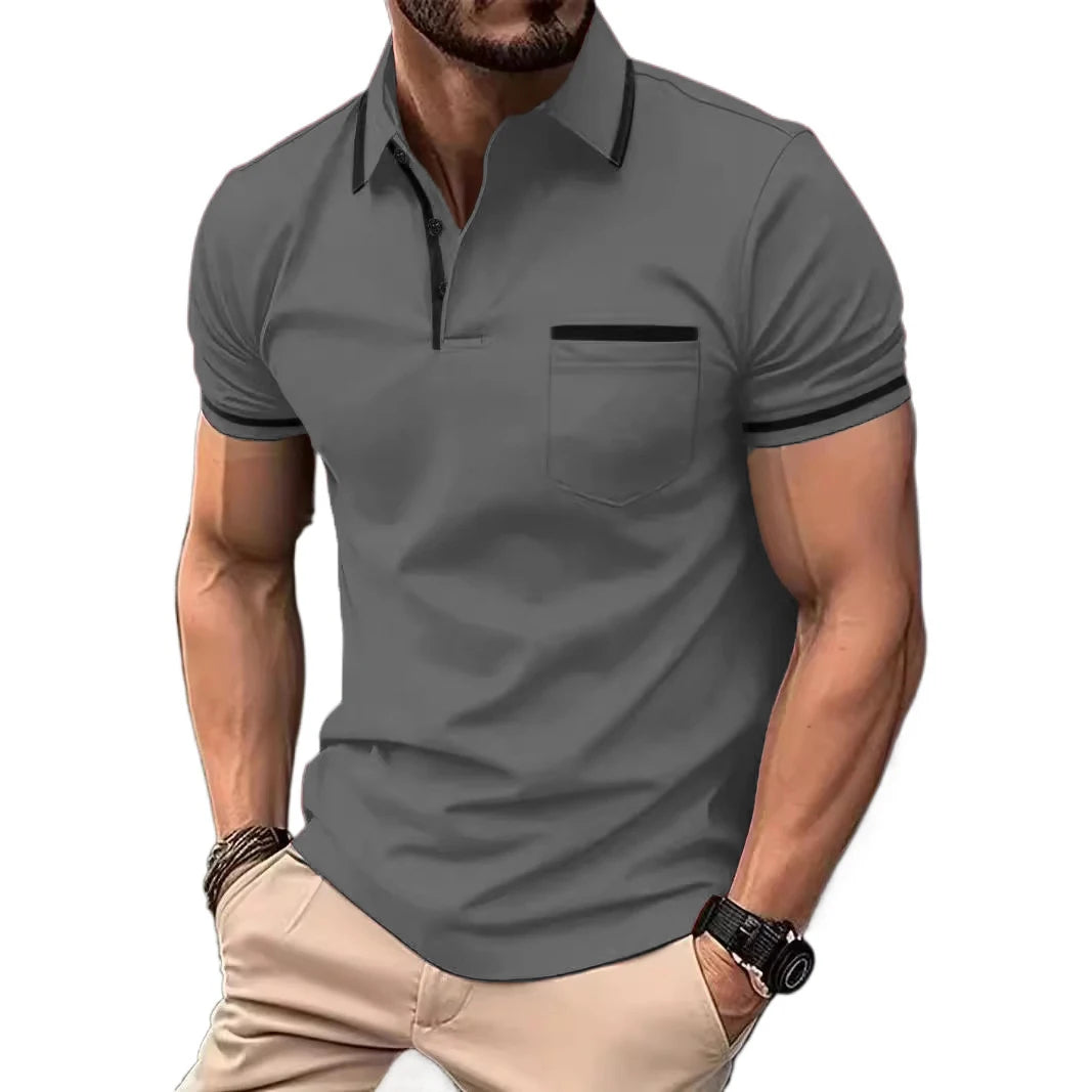 New Solid Color Polo Shirt Men's Short Sleeve Button Tshirts Lapel Lightweight Turn-down Streetwear Sport Casual Fitness Tops