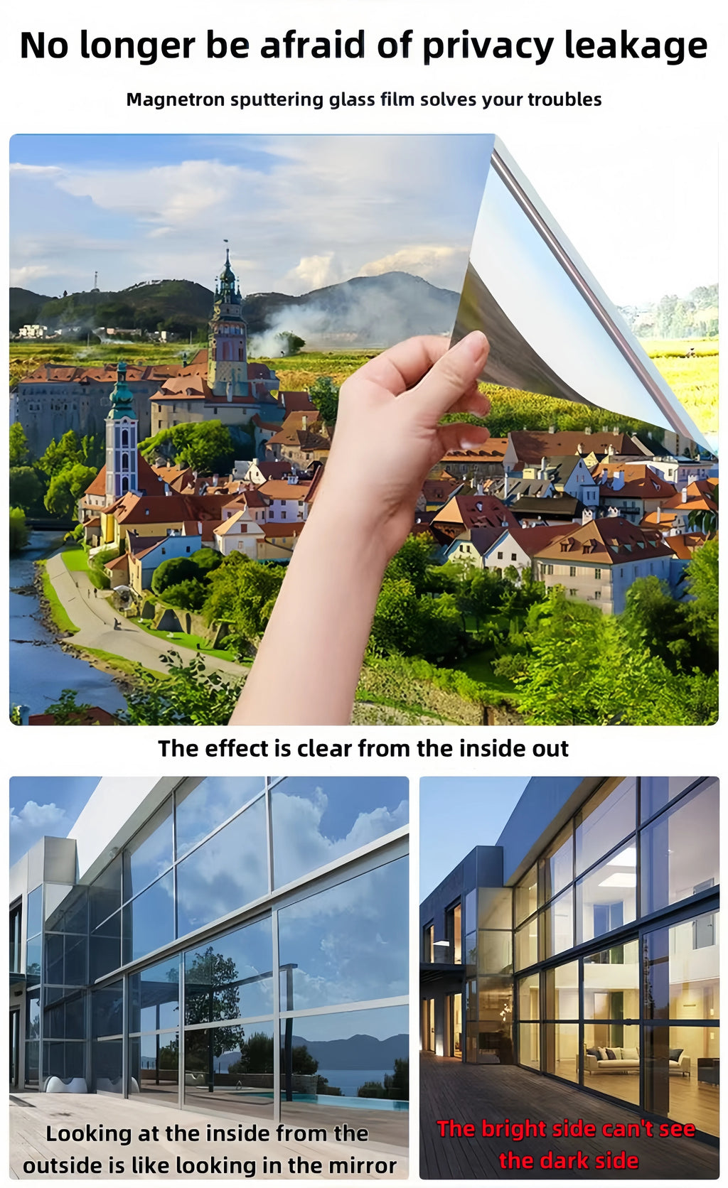 Silver Sun Protection and Heat Insulation Film Glass Sticker, Anti-Peeping, Anti-Light Leakage, Blackout Balcony Sunshade, One-Way Perspective Privacy Window Film