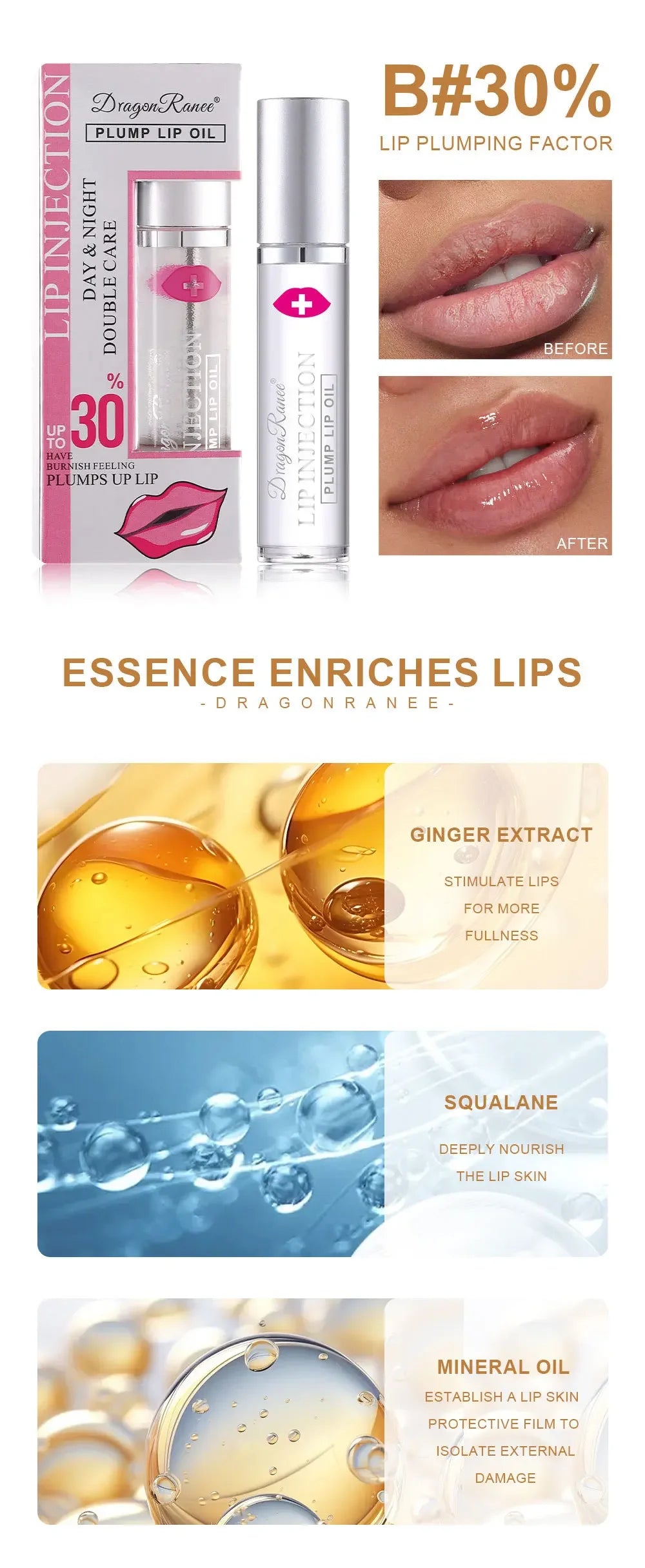 Instant Volumising Lip Plumper Oil Lip Enhancer Lip Gloss Plumping Serum Moisturizing Anti-Wrinkle Lipstick Sexy Lip Care Makeup