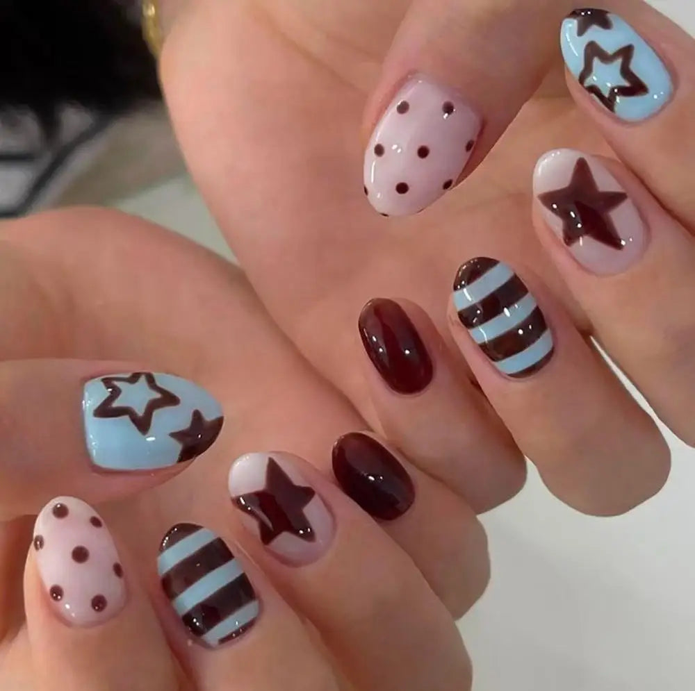 Y2K Spice Girls Handmade Note Polka Press On Nails Almonds Customized French Bow All Saints' Day False Nails Gift