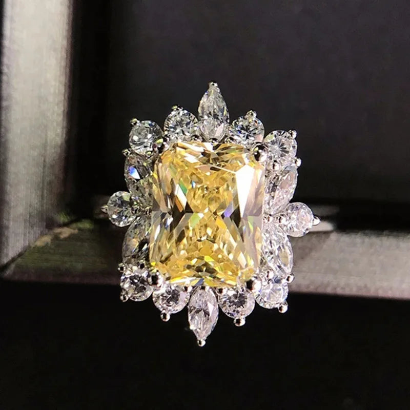 New Elegant Yellow Cubic Zirconia Women Rings Luxury Wedding Anniversary Party Lady's  Accessories Bright Fashion Jewelry