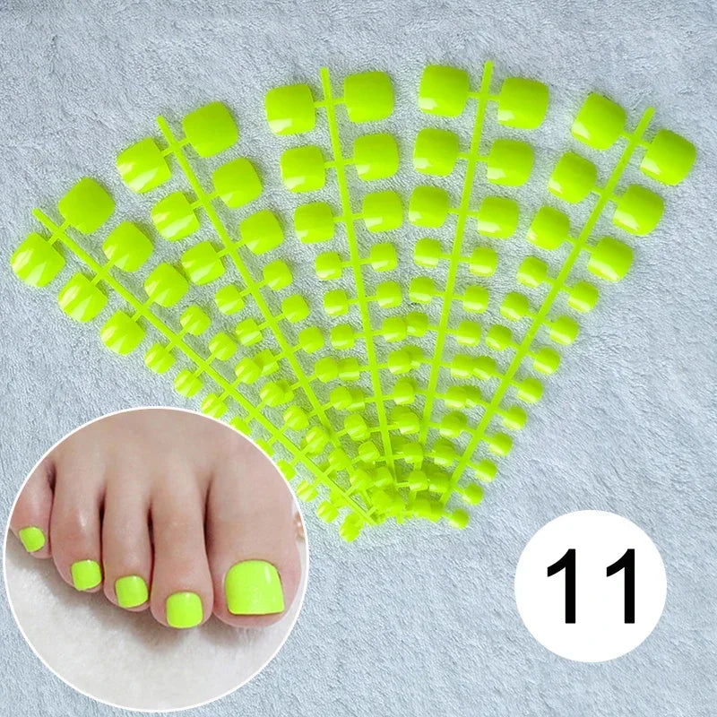 Mixed 5 Colors full cover false nails short foot fake nails Candy Color 24pcs/set press on nails foot toe french nail art tips