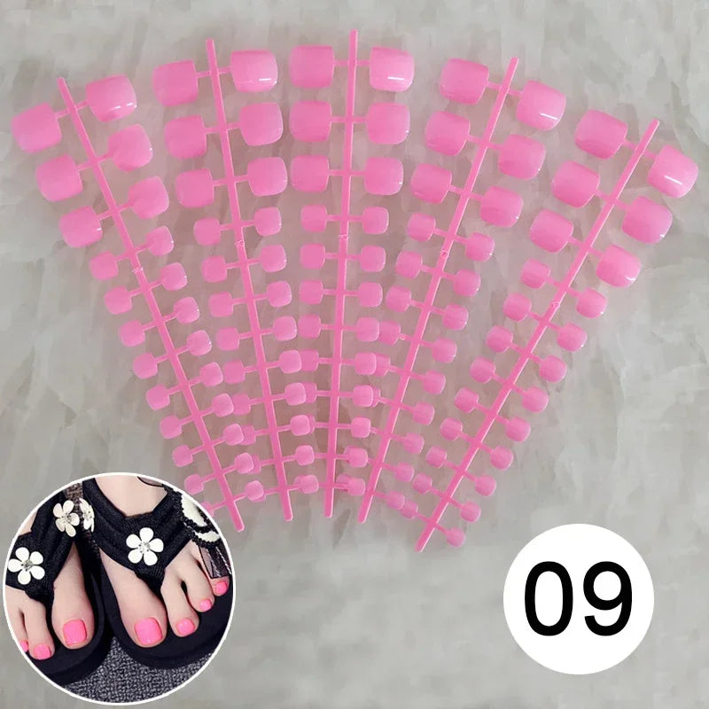 Mixed 5 Colors full cover false nails short foot fake nails Candy Color 24pcs/set press on nails foot toe french nail art tips