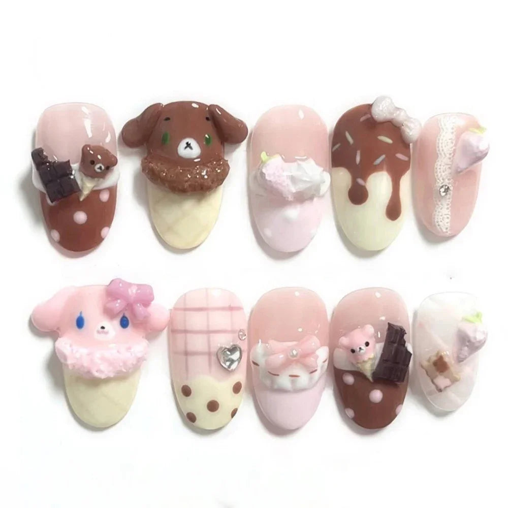 Y2K Spice Girls Handmade Note Polka Press On Nails Almonds Customized French Bow All Saints' Day False Nails Gift