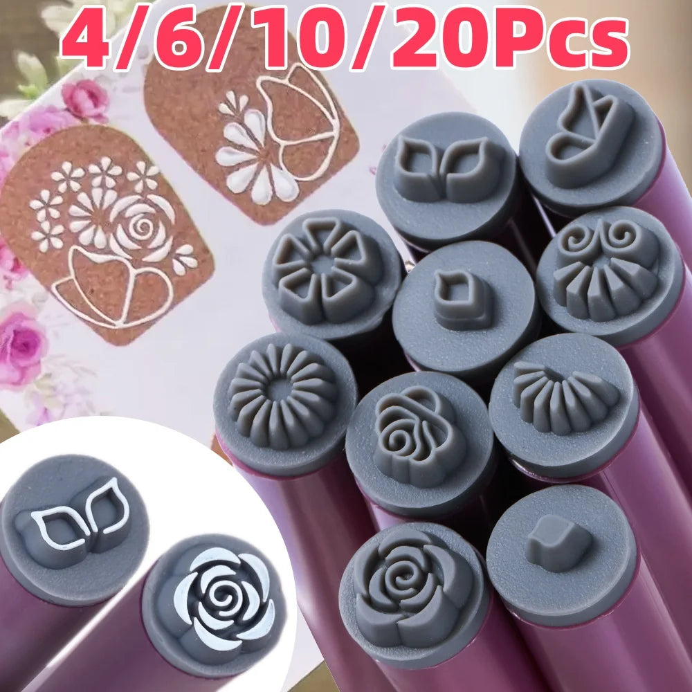 4/6/10/20Pcs Nail Art Stamp Pen Set Flower Butterfly Graffiti Nails Stamping Manicure Painting Drawing Templates Dotting Tools *