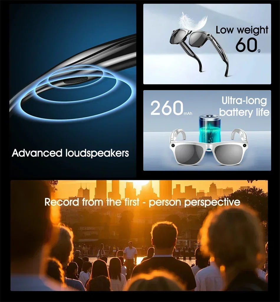 Lenovo AI Smart Glasses With 8K 1200mp Camera Chat Gpt Touch Sport Sunglasses Music Player Bluetooth Calling Voice Assistant
