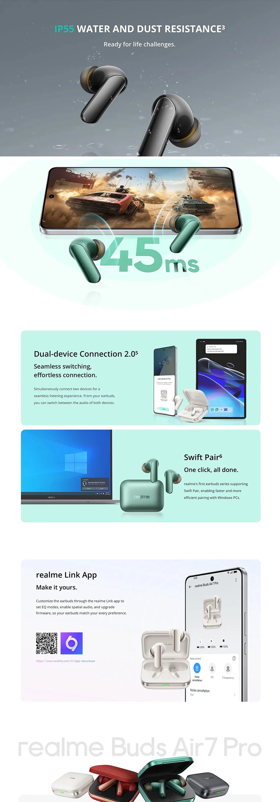 Realme Buds Air 7 Pro with Ai, Bluetooth Headphones 53 Db, 48 Hours of Autonomy, Hi-Res and Lhdc 5.0, Compatible with Realme 16 Pro and Realme Gt 8 Pro