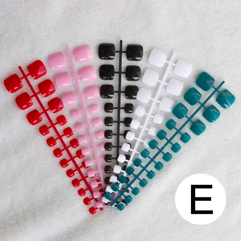 Mixed 5 Colors full cover false nails short foot fake nails Candy Color 24pcs/set press on nails foot toe french nail art tips