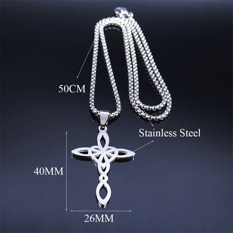 Witch Celtic Knot Cross Heart Pendant Necklace Stainless Steel Wicca Pagan Amulet Necklaces Witch Jewelry collares para mujer