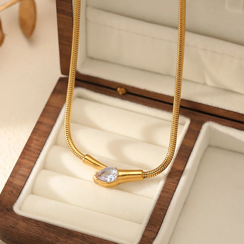 EILIECK 316L Stainless Steel Fashion Snake Pattern Chain Necklace For Women Daily Wear Trendy Neck Chain Waterproof Jewelry Gift