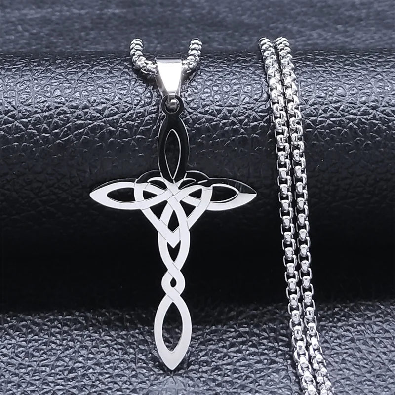 Witch Celtic Knot Cross Heart Pendant Necklace Stainless Steel Wicca Pagan Amulet Necklaces Witch Jewelry collares para mujer