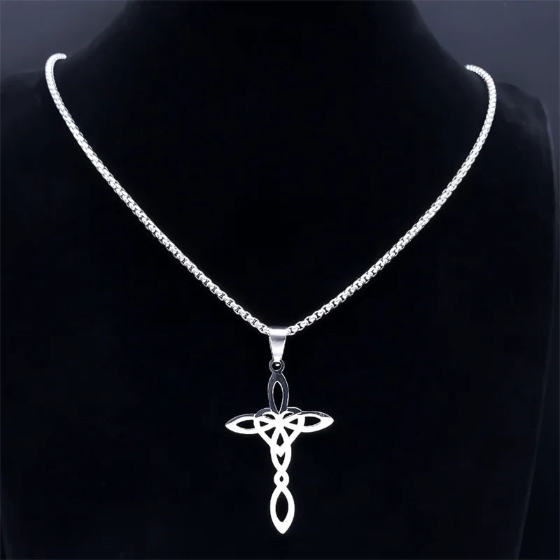 Witch Celtic Knot Cross Heart Pendant Necklace Stainless Steel Wicca Pagan Amulet Necklaces Witch Jewelry collares para mujer