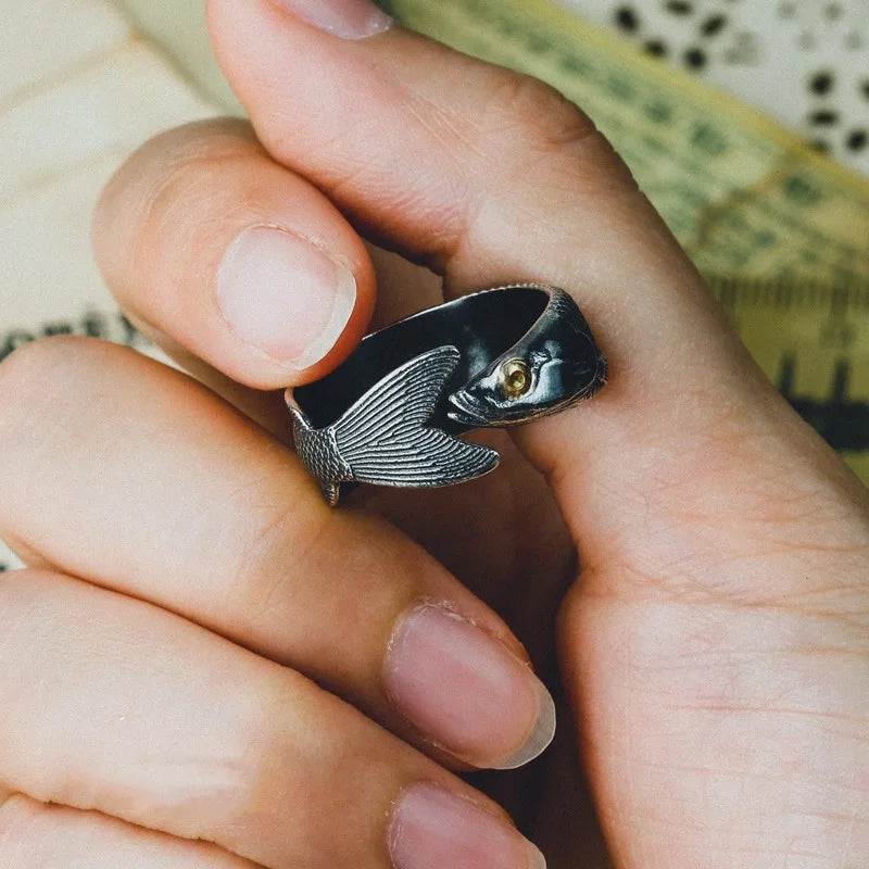 Buyee 925 Sterling Silver Male Unique Ring Finger Cute Fish Open Ring for Women Man Fashion Animal Punk Fine Jewelry Circle Gift
