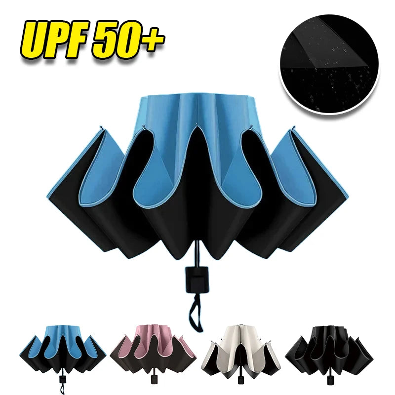 Umbrella 5-Fold Portable with Carabiner Lightweight Folding Sun-Rain Umbrella Small Size UPF 50UV Protection
