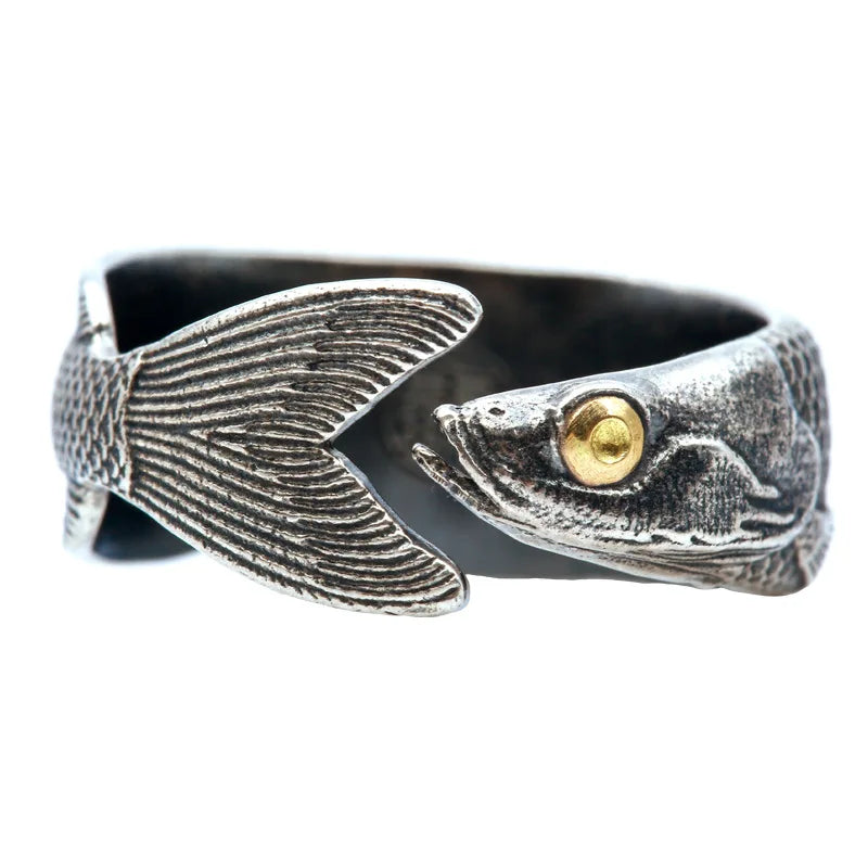 Buyee 925 Sterling Silver Male Unique Ring Finger Cute Fish Open Ring for Women Man Fashion Animal Punk Fine Jewelry Circle Gift