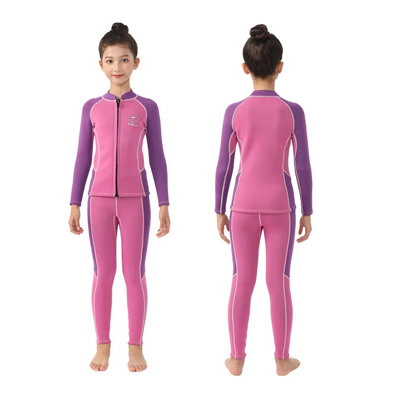 Kids Wetsuit 2pcs/set Top+Bottom 2.5mm Neoprene Jacket+Pants Long Sleeve Front Zipper Swimsuit Keep Warm Swimwear Dinving Suits